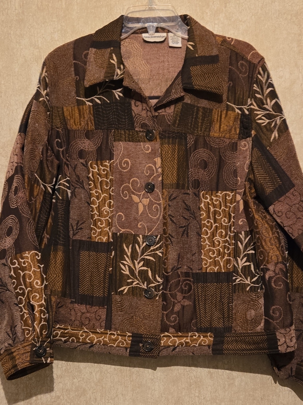 breckenridge Brown Patchwork-Style Button Front Jacket